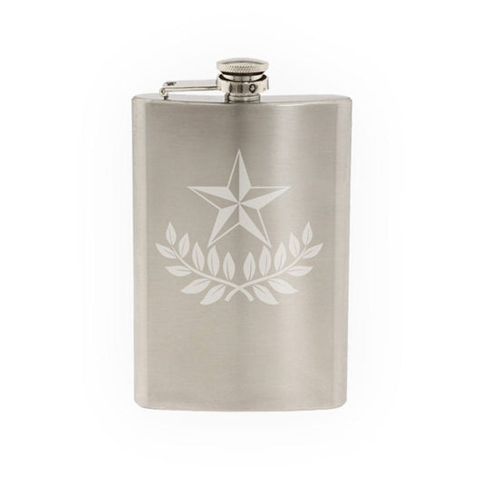 Star Design #1 - Nautical Laurel Leave Wreath Guide- Etched 8 Oz Stainless Steel Flask