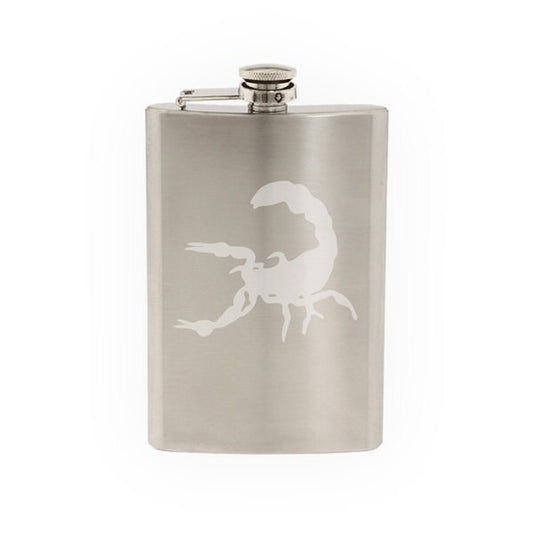 Insect Arachnid- Scorpion Venom Sting #12 - Scorpio logo- Etched 8 Oz Stainless Steel Flask