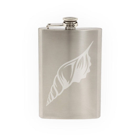 Ocean Biology Summer Beach - Cone Seashell- Etched 8 Oz Stainless Steel Flask
