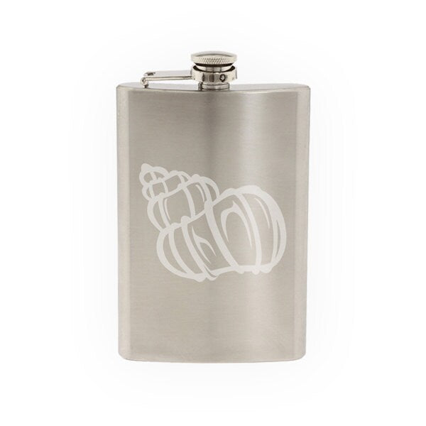 Ocean Biology Summer Beach - Snail Seashell- Etched 8 Oz Stainless Steel Flask