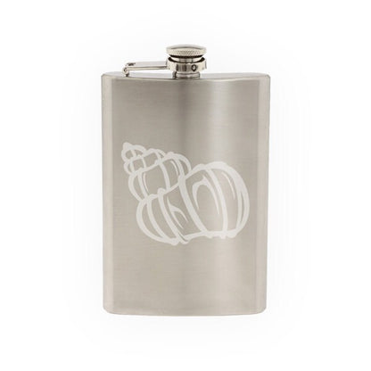 Ocean Biology Summer Beach - Snail Seashell- Etched 8 Oz Stainless Steel Flask