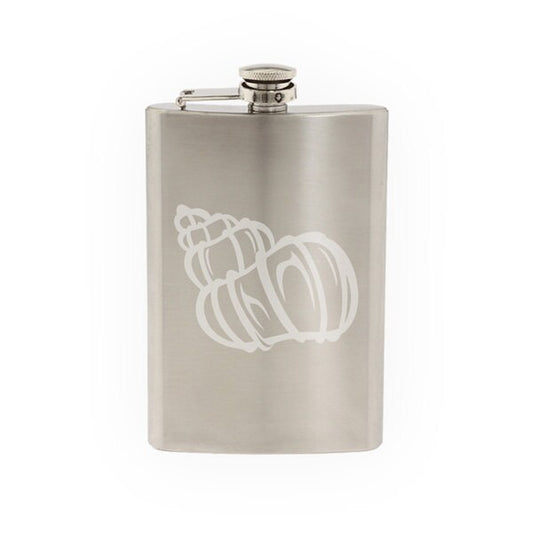 Ocean Biology Summer Beach - Snail Seashell- Etched 8 Oz Stainless Steel Flask