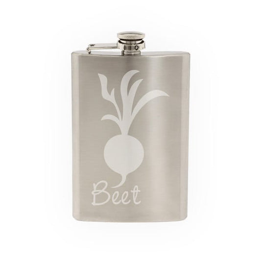 Produce Market #2 - Beet Vegan Beetroot Vegetable Shadow- Etched 8 Oz Stainless Steel Flask
