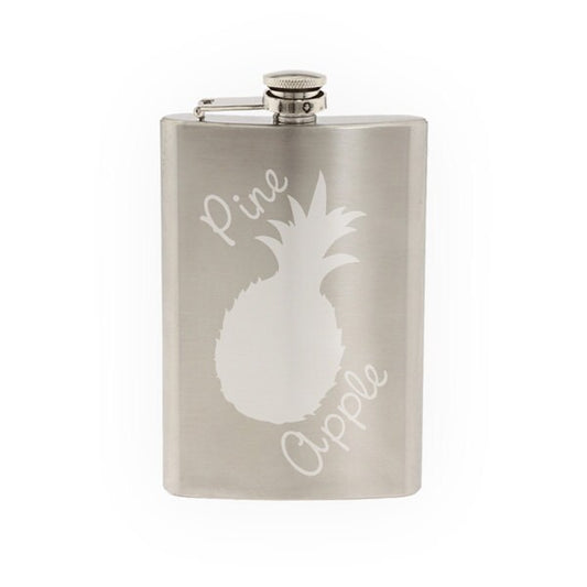 Produce Pineapple Tropical Fruit Silhouette - Etched 8 Oz Stainless Steel Flask