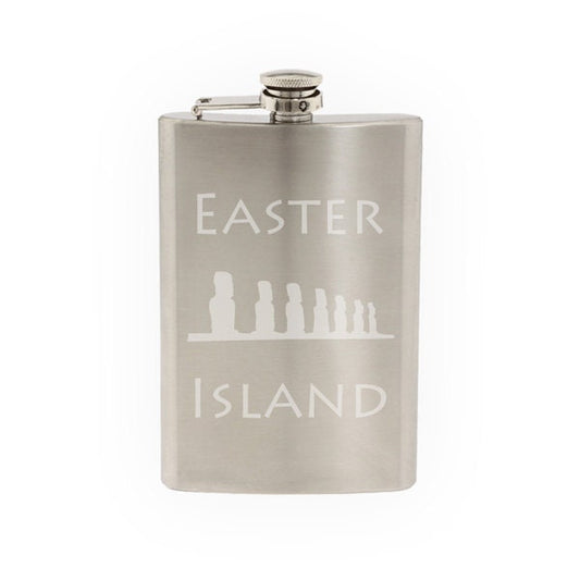 Great Architecture - Easter Isand Monumental Statues Moa - Etched 8 Oz Stainless Steel Flask