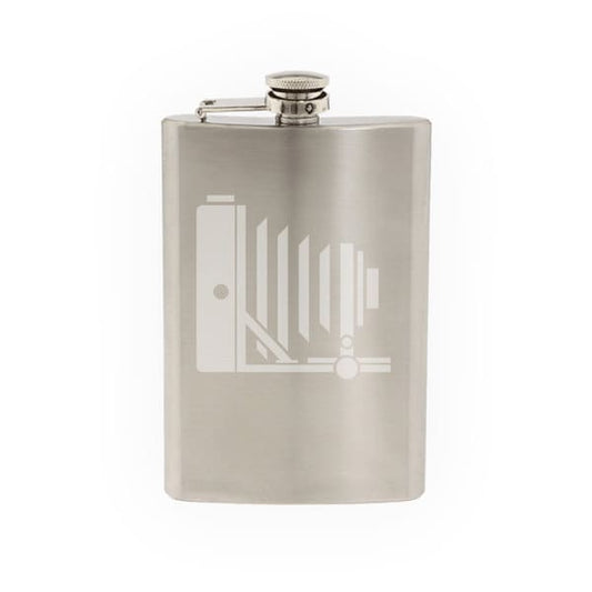 Photography #5 - Vintage Film Camera Side Silhouette   - Etched 8 Oz Stainless Steel Flask