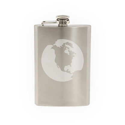 Space Icon - Planet Earth Cartoon Extraterrestrial - Etched 8 Oz Stainless Steel Flask