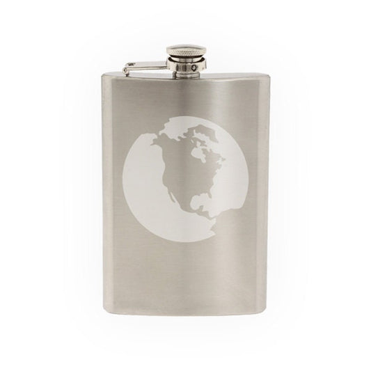 Space Icon - Planet Earth Cartoon Extraterrestrial - Etched 8 Oz Stainless Steel Flask