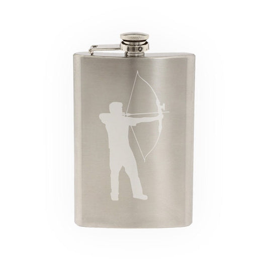 Sport Silhouette - Archery Bowman- Etched 8 Oz Stainless Steel Flask