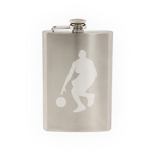 Sport Silhouette - Basketball Player Dribbling- Etched 8 Oz Stainless Steel Flask