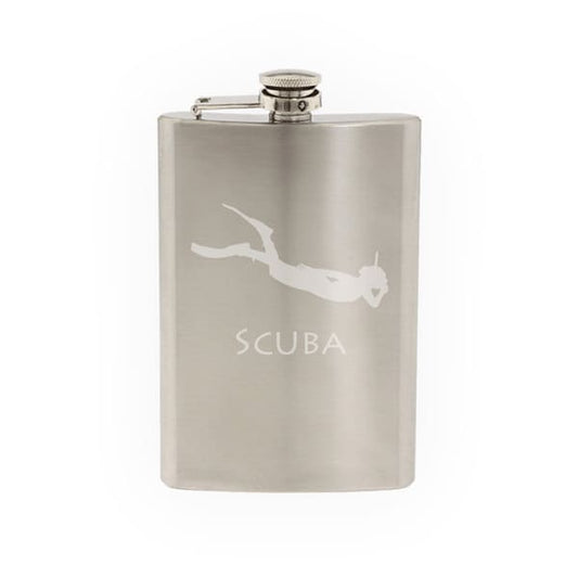 Sport Silhouette - Scuba Diver Snorkel- Etched 8 Oz Stainless Steel Flask