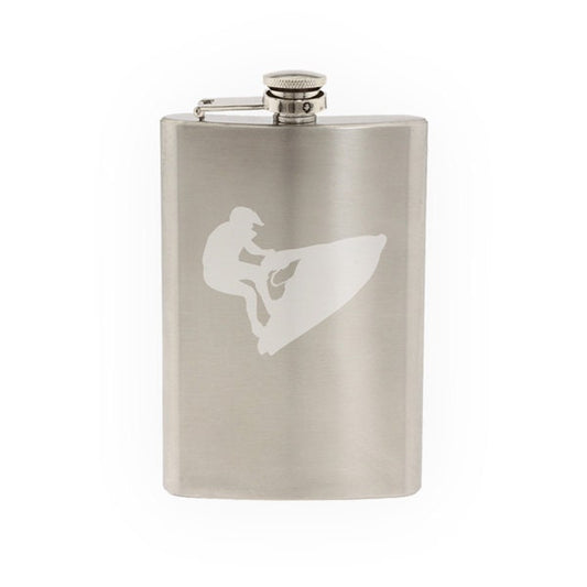 Sport Silhouette - Jetski Jump- Etched 8 Oz Stainless Steel Flask