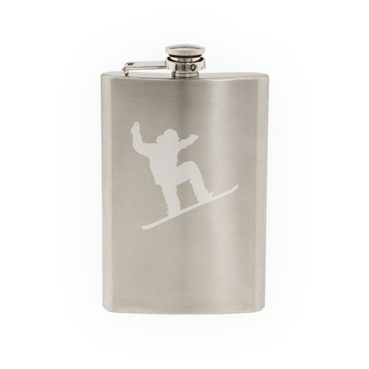 Sport Silhouette - Snowboard Riding- Etched 8 Oz Stainless Steel Flask