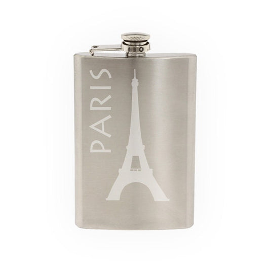 Great Architecture - Eiffel Tower Paris France Monument - Etched 8 Oz Stainless Steel Flask