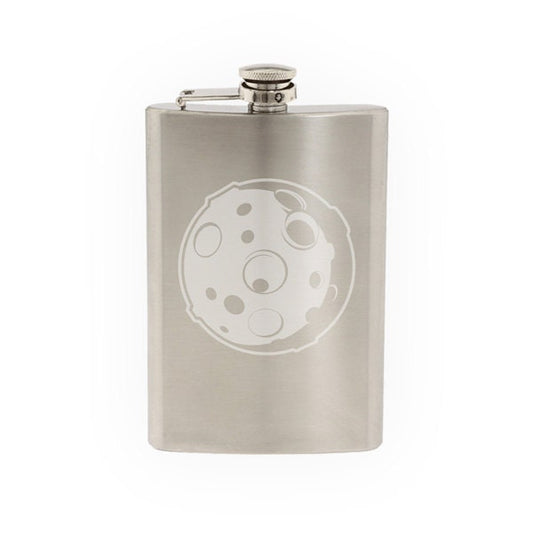 Science - Cool Detailed Moon with Craters Cartoon   - Etched 8 Oz Stainless Steel Flask