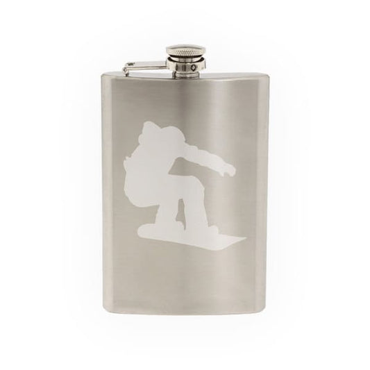 Snowboard Trick #4- Mountain Downhill Competitive - Etched 8 Oz Stainless Steel Flask