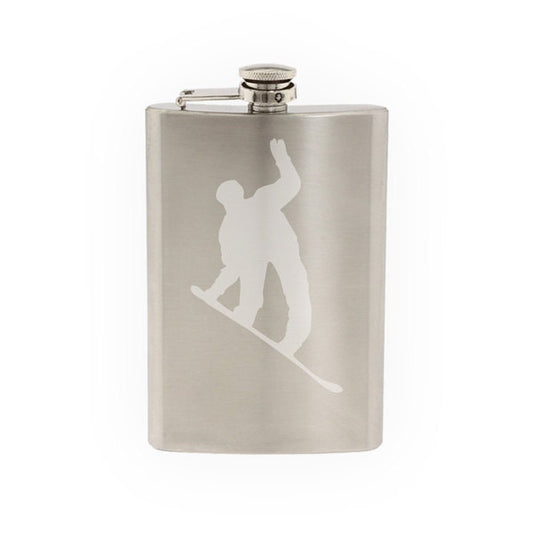 Snowboard Trick #7- Mountain Downhill Competitive - Etched 8 Oz Stainless Steel Flask