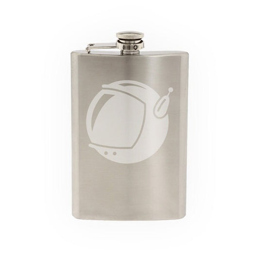 Space Icon - Cartoon Astronaut Helmet Extraterrestrial- Etched 8 Oz Stainless Steel Flask
