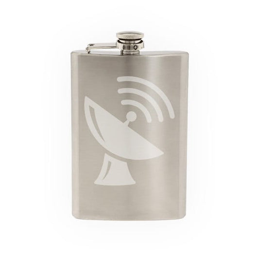 Space Icon - Seti Satellite Dish Toon Extraterrestrial- Etched 8 Oz Stainless Steel Flask