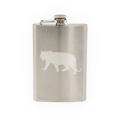 Tiger #1 - Big Cat Striped Predator Hunter Zoo Animal- Car- Etched 8 Oz Stainless Steel Flask