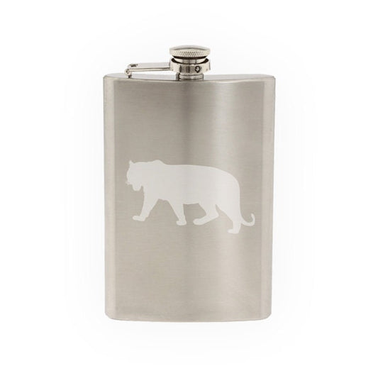 Tiger #1 - Big Cat Striped Predator Hunter Zoo Animal- Car- Etched 8 Oz Stainless Steel Flask