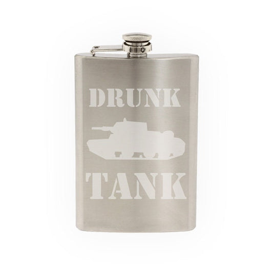 World War 2 II - Tank Version 3 - Classic Military Armor - Etched 8 Oz Stainless Steel Flask