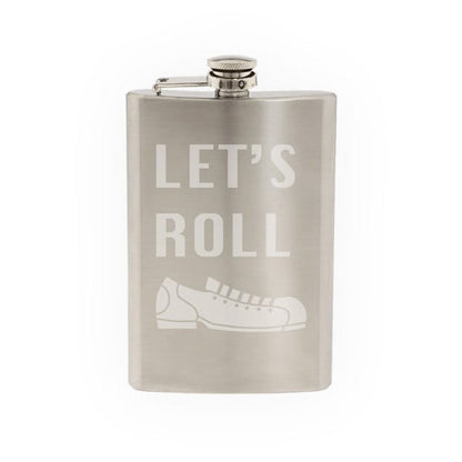Sport Footwear #4 - Bowling Alley Shoe Style Silhouette wit text- Etched 8 Oz Stainless Steel Flask