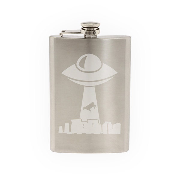 alien abduction- Etched 8 Oz Stainless Steel Flask