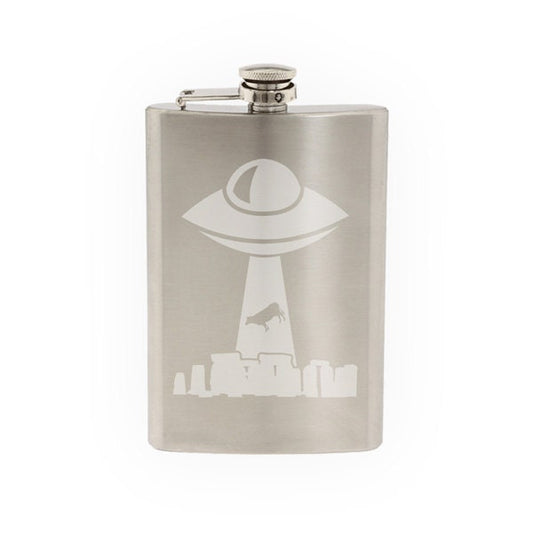 alien abduction- Etched 8 Oz Stainless Steel Flask