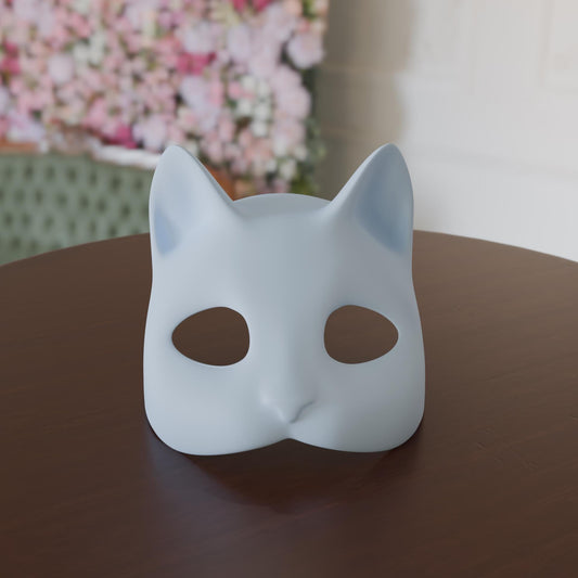 Front view of cat mask sitting on table