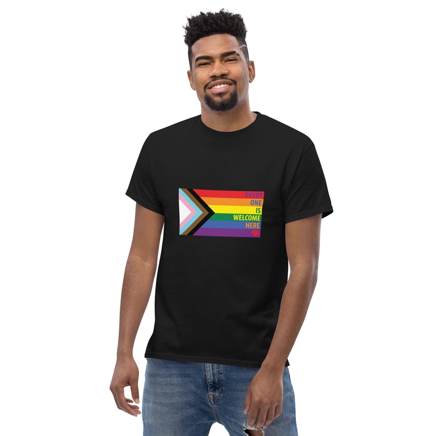 Rainbow Every One Is Welcome Here Progress Pride Flag LGBTQ POC Transgender Flag - Unisex classic tee