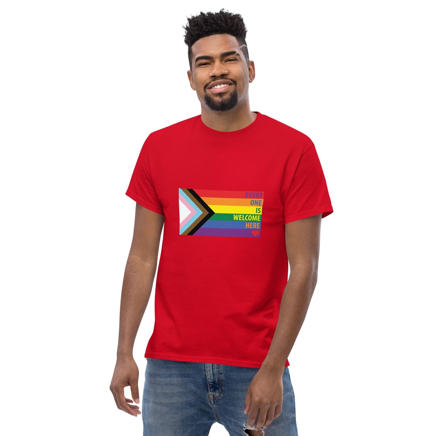 Rainbow Every One Is Welcome Here Progress Pride Flag LGBTQ POC Transgender Flag - Unisex classic tee