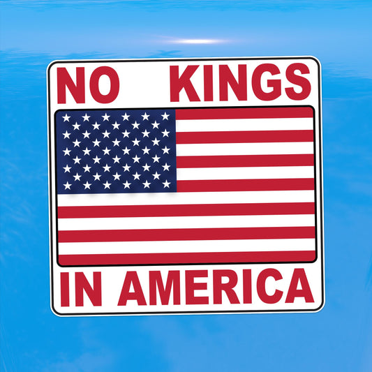 No Kings In America American Flag Decal - Vinyl Sticker for Cars, Laptops, Water Bottles and Windows