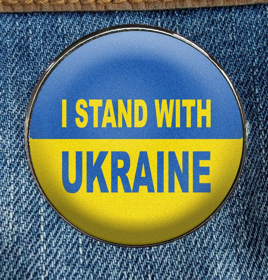 I Stand With Ukraine Enamel Pin - Ukraine Flag - Circular Printed Art Metal Enamel Pin Metal with a Protective Gloss Epoxy Finish