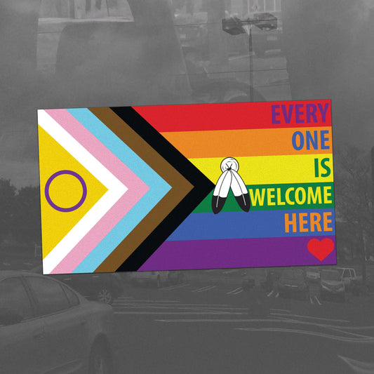 Two Spirit Everyone is Welcome Progress Pride Flag LGBTQIA+ POC - Vibrant Color Static Cling Window Cling - Use Indoor and Outdoor!