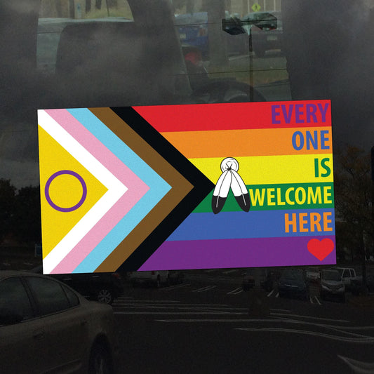 Two Spirit Everyone is Welcome Progress Pride Flag LGBTQIA+ POC - Vibrant Color Static Cling Window Cling - Use Indoor and Outdoor!