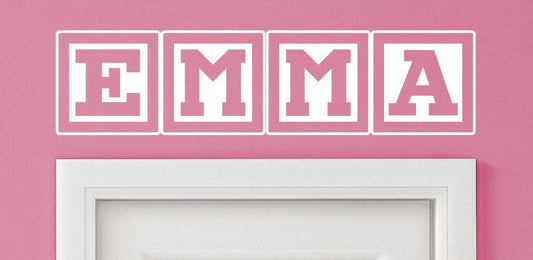 Emma Baby Block Name Bedroom Closet Door - 30 Inch Wide Wall Vinyl Decal Decorative Art
