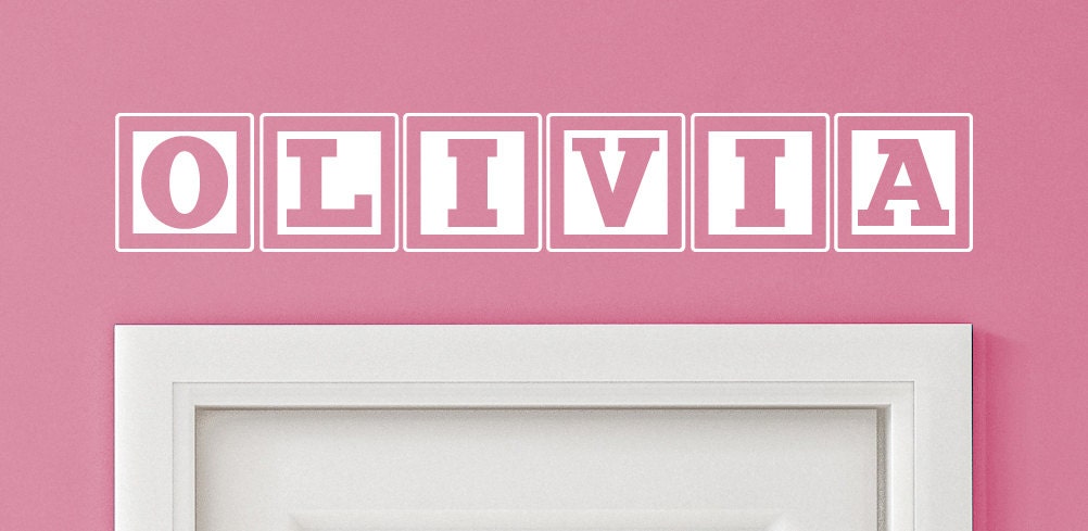 Olivia Baby Block Name Bedroom Closet Door - White Wall Vinyl Decal Decorative