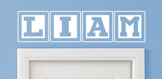 Liam Baby Block Name Bedroom Closet Door - 30 Inch Wide Wall Vinyl Decal Decorative (Lee)