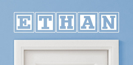 Ethan Baby Block Name Bedroom Closet Door - 30 Inch Wide Wall Vinyl Decal Decorative Art
