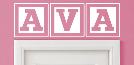 Ava Baby Block Name Bedroom Closet Door - 30 Inch Wide Wall Vinyl Decal Decorative Art