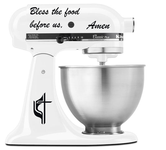 Bless the Food Before us Version 2 Amen Prayer Cross and Quote - Vinyl Decal Set for Kitchen Mixers