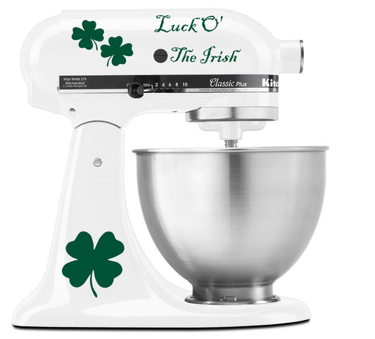 Luck of the Irish Four Leaf Clover Ireland Heritage - Vinyl Decal Set for Kitchen Mixers