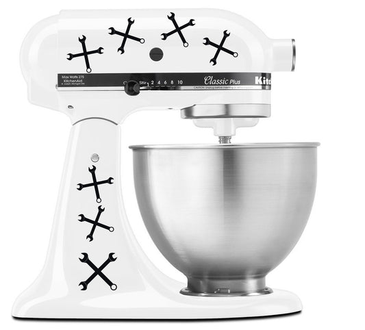 Car Mechanic Crossed Wrenches Pattern Baking and Cars - Vinyl Decal Set for Kitchen Mixers